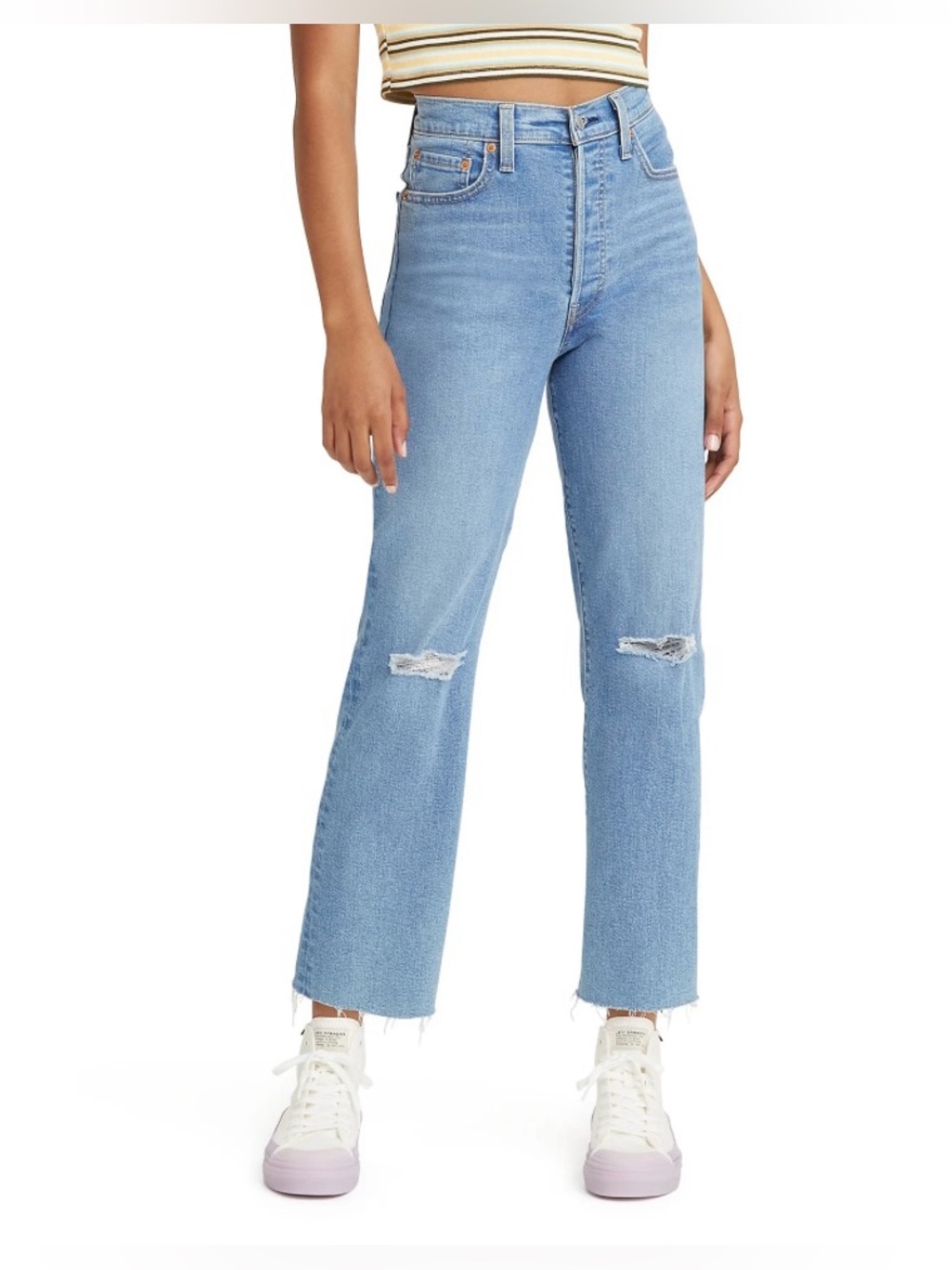 Levi's Medium Wash Ribcage Straight Frayed Hem Ankle Jeans - Size 31